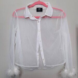 White Valfre Sheer Feather Cuff Button Up Size M
